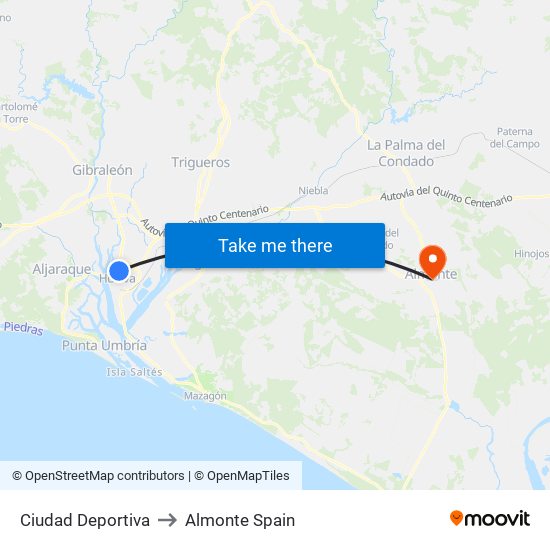 Ciudad Deportiva to Almonte Spain map