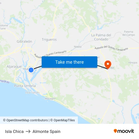 Isla Chica to Almonte Spain map