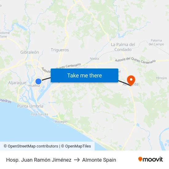 Hosp. Juan Ramón Jiménez to Almonte Spain map