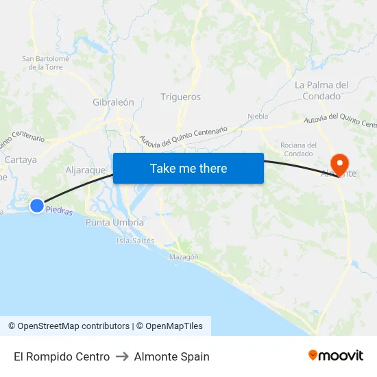 El Rompido Centro to Almonte Spain map