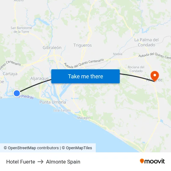 Hotel Fuerte to Almonte Spain map