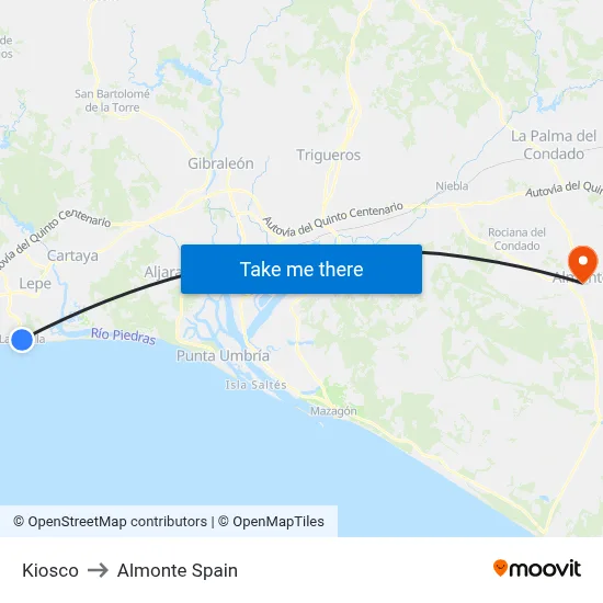 Kiosco to Almonte Spain map