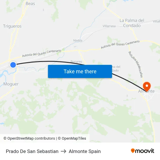 Prado De San Sebastian to Almonte Spain map