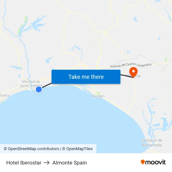 Hotel Iberostar to Almonte Spain map