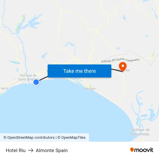 Hotel Riu to Almonte Spain map