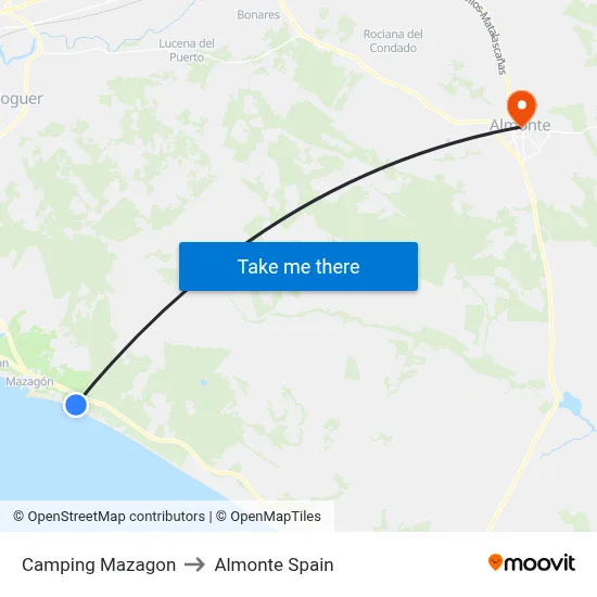 Camping Mazagon to Almonte Spain map