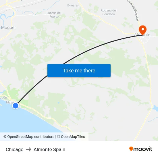 Chicago to Almonte Spain map