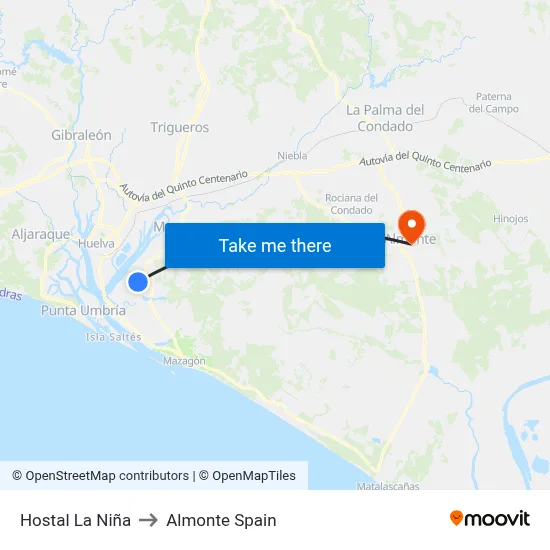 Hostal La Niña to Almonte Spain map