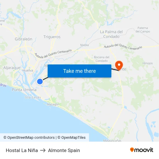 Hostal La Niña to Almonte Spain map