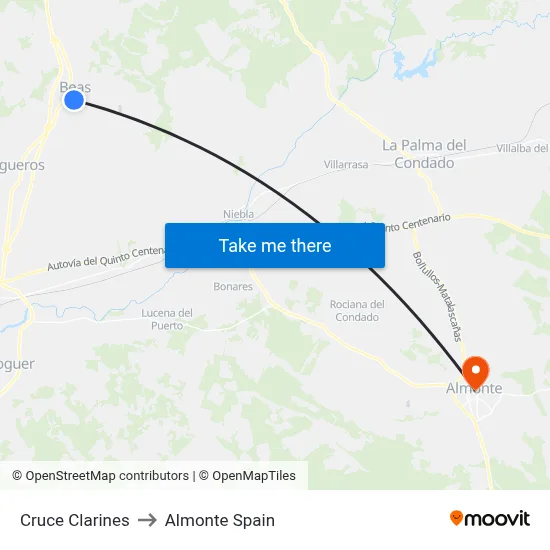 Cruce Clarines to Almonte Spain map