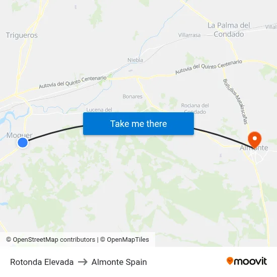 Rotonda Elevada to Almonte Spain map