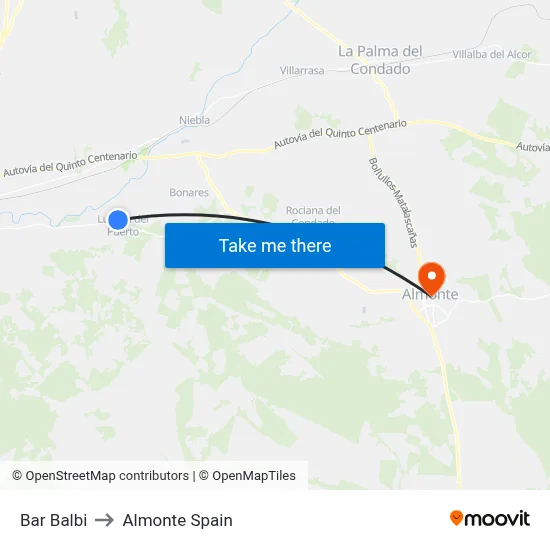 Bar Balbi to Almonte Spain map