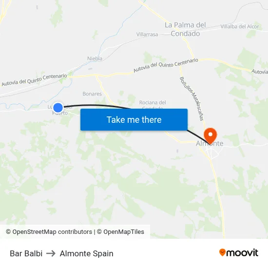 Bar Balbi to Almonte Spain map