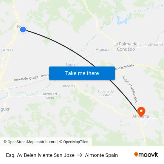 Esq. Av Belen Iviente  San Jose to Almonte Spain map