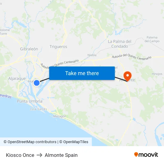 Kiosco Once to Almonte Spain map