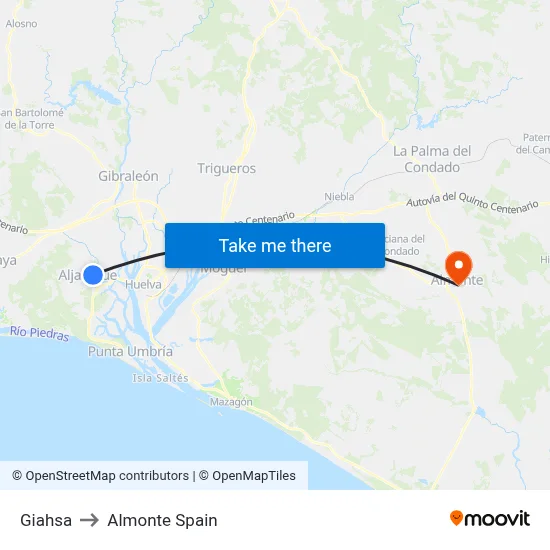 Giahsa to Almonte Spain map