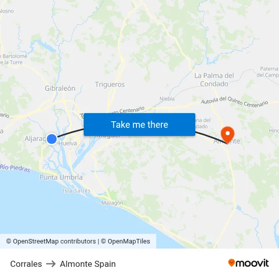 Corrales to Almonte Spain map