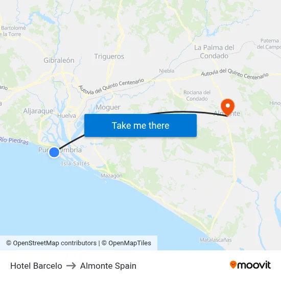 Hotel Barcelo to Almonte Spain map