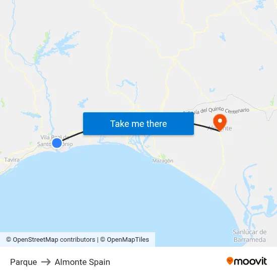 Parque to Almonte Spain map