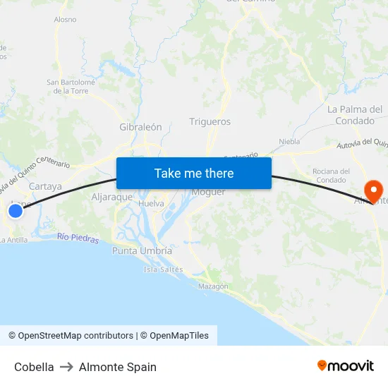 Cobella to Almonte Spain map