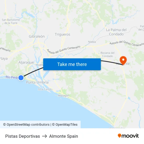 Pistas Deportivas to Almonte Spain map