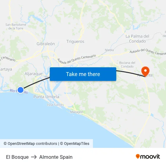 El Bosque to Almonte Spain map
