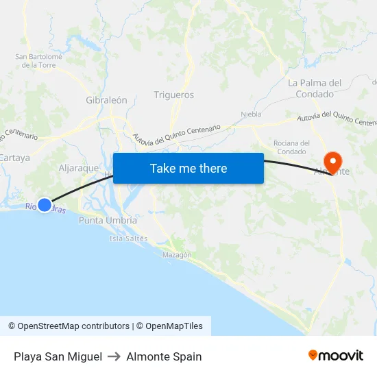 Playa San Miguel to Almonte Spain map