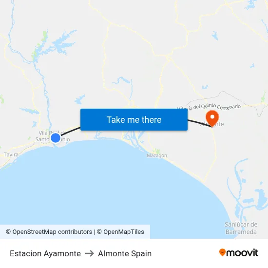 Estacion Ayamonte to Almonte Spain map