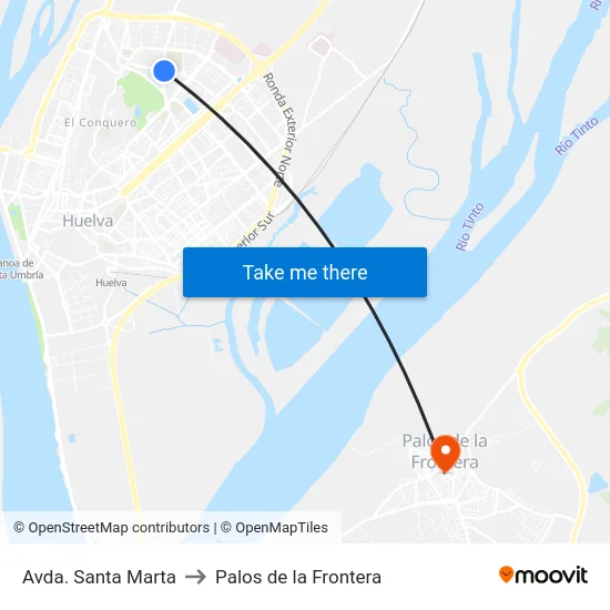 Avda. Santa Marta to Palos de la Frontera map