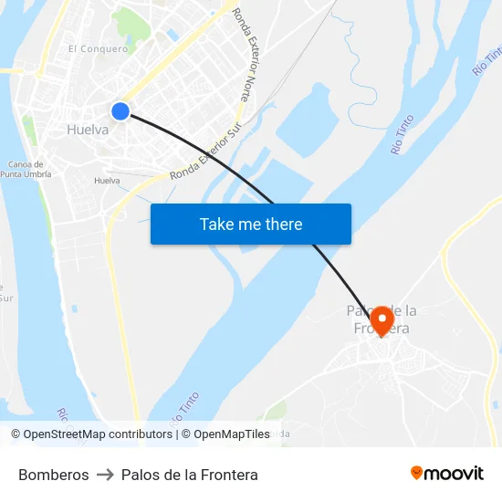 Bomberos to Palos de la Frontera map