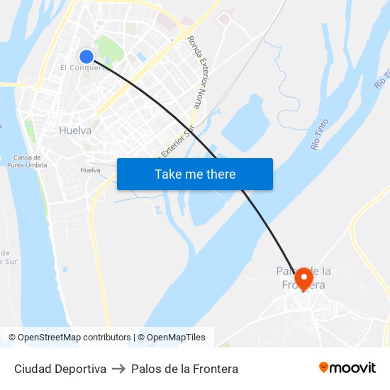 Ciudad Deportiva to Palos de la Frontera map