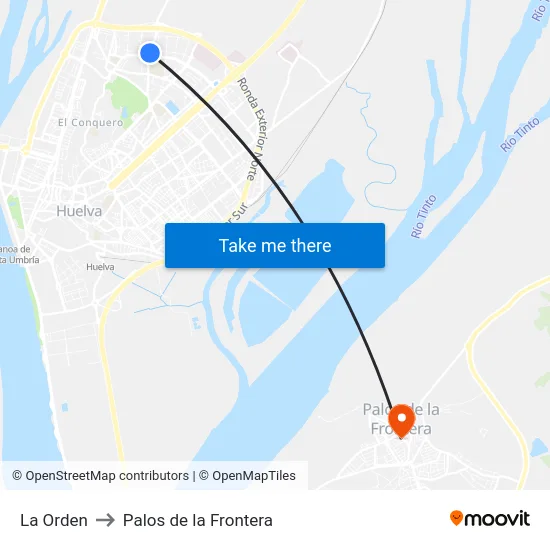 La Orden to Palos de la Frontera map