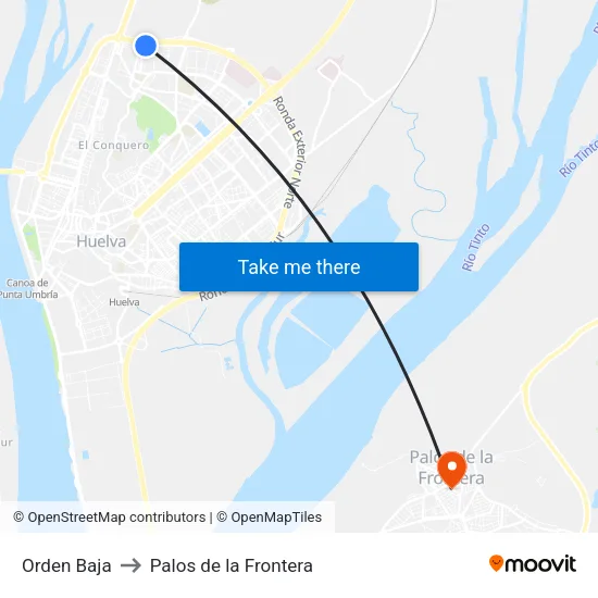 Orden Baja to Palos de la Frontera map