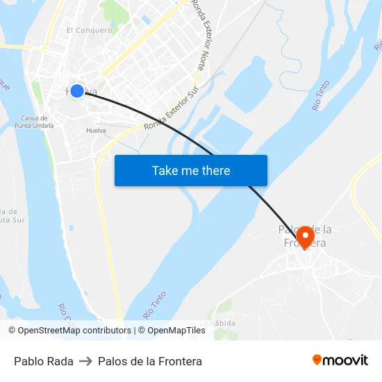 Pablo Rada to Palos de la Frontera map
