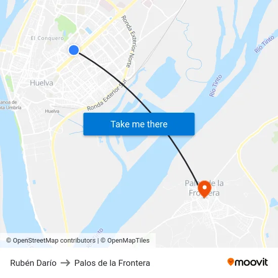 Rubén Darío to Palos de la Frontera map