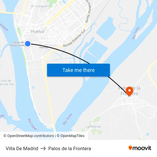 Villa De Madrid to Palos de la Frontera map