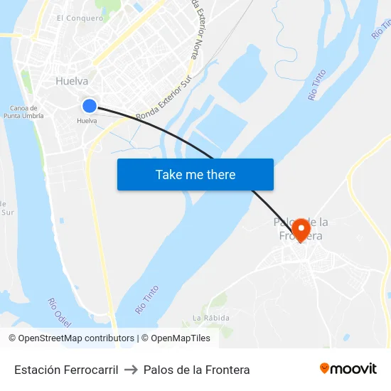 Estación Ferrocarril to Palos de la Frontera map