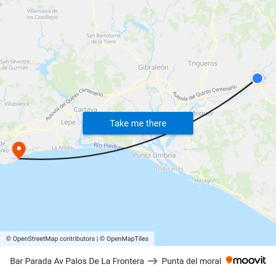 Bar Parada Av Palos De La Frontera to Punta del moral map