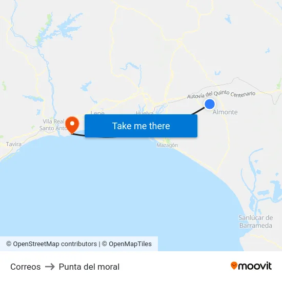 Correos to Punta del moral map