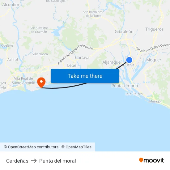 Cardeñas to Punta del moral map