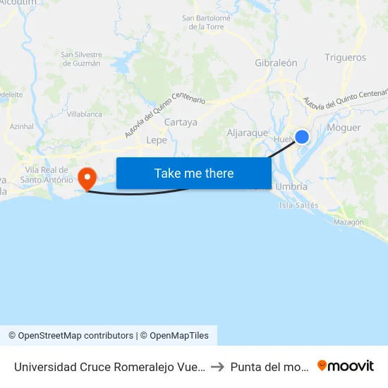 Universidad Cruce Romeralejo Vuelta to Punta del moral map