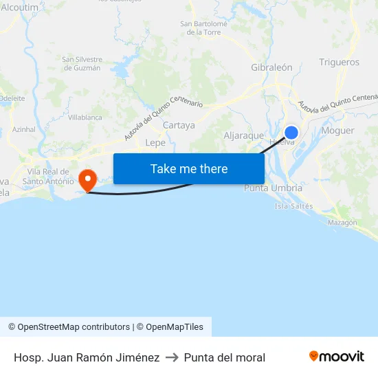 Hosp. Juan Ramón Jiménez to Punta del moral map
