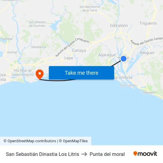 San Sebastián Dinastia Los Litris to Punta del moral map