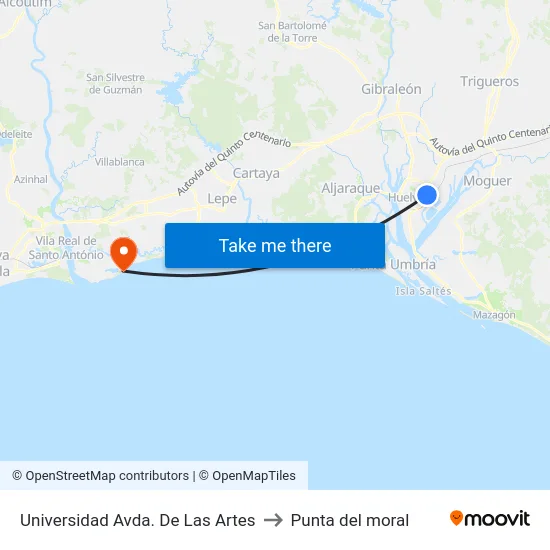 Universidad Avda. De Las Artes to Punta del moral map