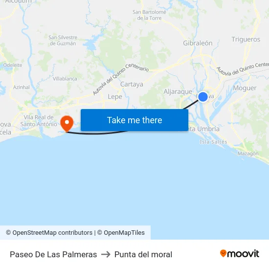Paseo De Las Palmeras to Punta del moral map