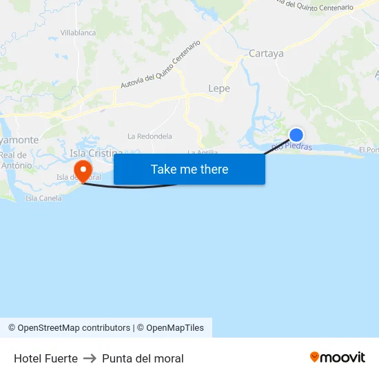Hotel Fuerte to Punta del moral map