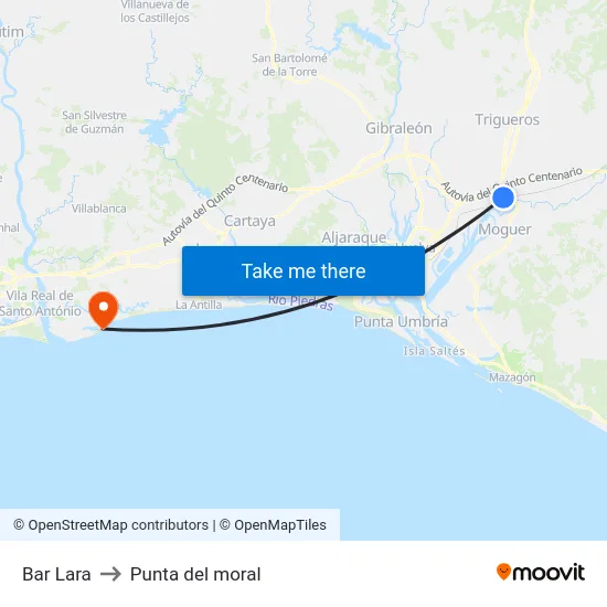 Bar Lara to Punta del moral map
