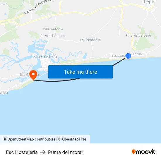 Esc Hosteleria to Punta del moral map
