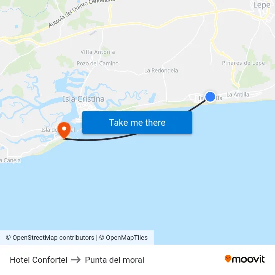 Hotel Confortel to Punta del moral map