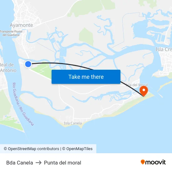 Bda Canela to Punta del moral map